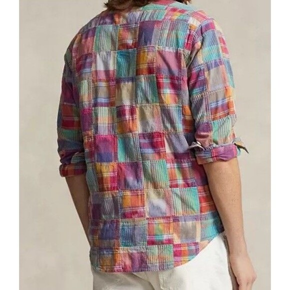 Polo Ralph Lauren Men's Classic-Fit Patchwork Madras Workshirt Shirt Size: Large - Picture 3 of 8